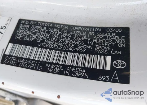 2008 Toyota Prius z USA, uszkodzony, nr VIN JTDKB20UX83404869